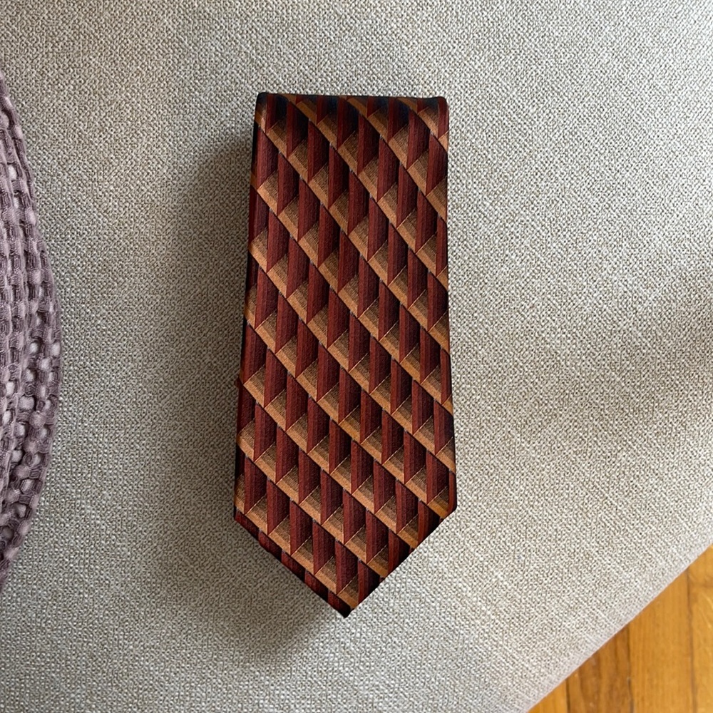 Stafford Men’s Geometric Print Silk Tie Rust Orange and Black